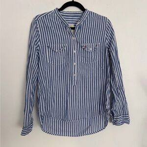 Hollister Navy and White Striped Shirt